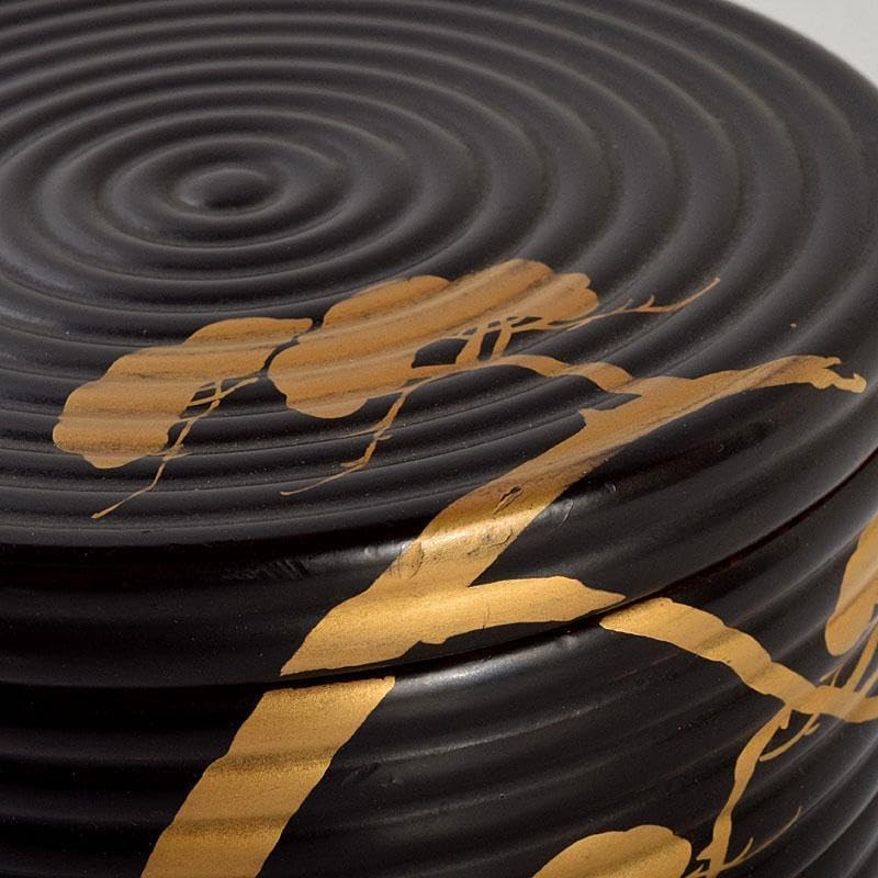 茶道具 黒漆 老松蒔絵 足付に段丸重 重箱 時代箱 C 8893